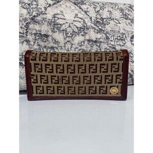 Fendi Zucca Monogram Canvas Leather Continental Wallet in Brown Tan
